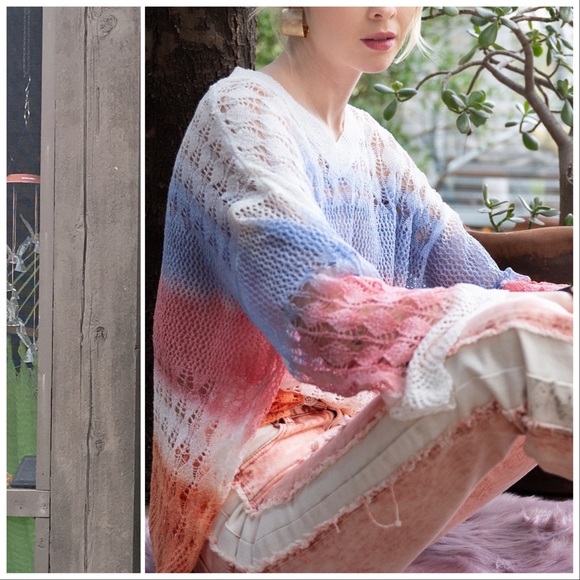 Hand Dyed Caribbean Blue Knit Pullover - Picture 4 of 12